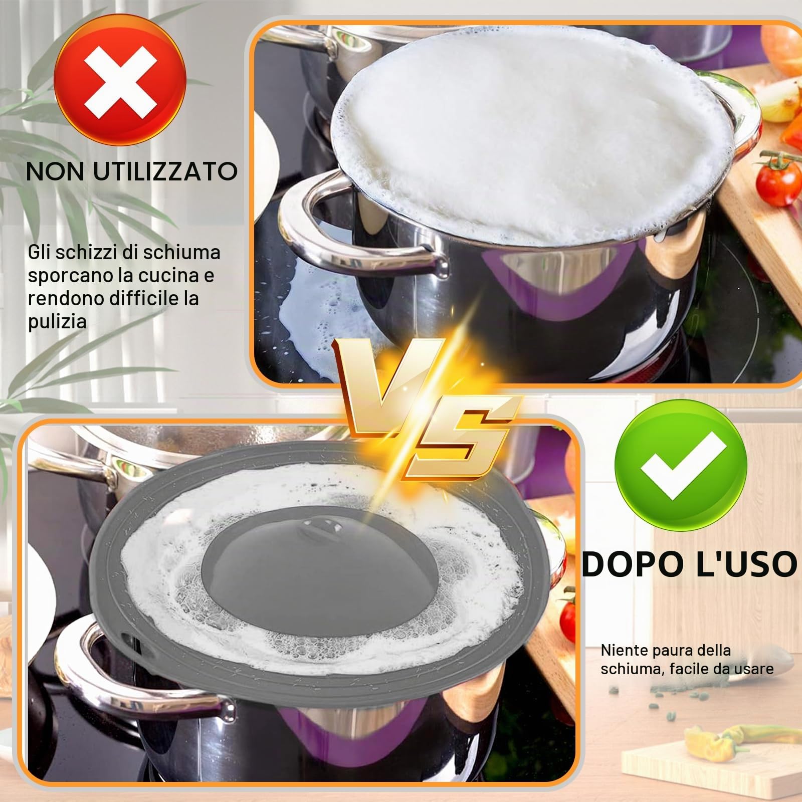 Paraschizzi In Silicone - Coperchio Estensibile Alimentare Universale per Cucina Anti Trabocco, Protezione Dal Traboccamento Culinario, 29 cm