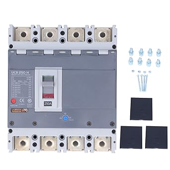 Ubersweet Molded Case Circuit Breaker, 250A 660V MCCB Adjustable 4P Battery Protection Circuit Breaker Switch Isolator for 20KA 30KA 42KA 42KA 85KA 25KA 40KA Rated Limit Breaking Current