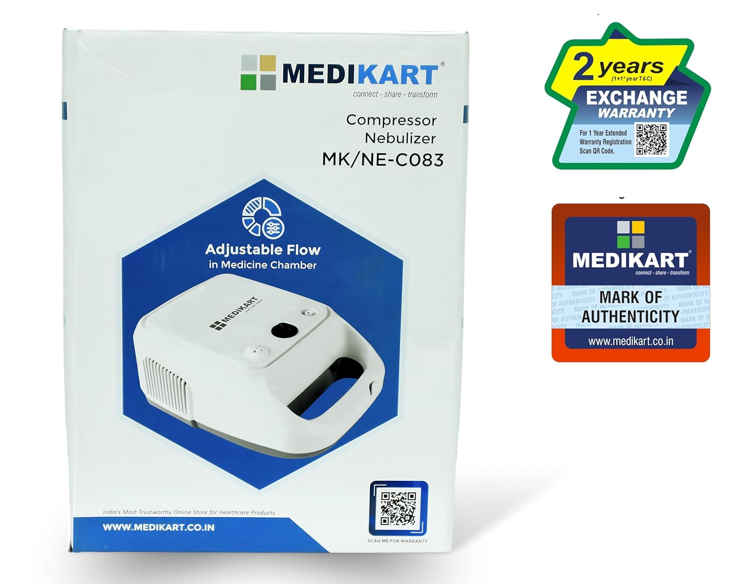 Medikart MK-NE-C083 Compressor Nebulizer Machine For Child & Adult With 1+1 year 3 months Repleacement Warranty, White Medikart MK-NE-C083 Compressor Nebulizer Machine For Child & Adult With 1+1 year 3 months Repleacement Warranty, White