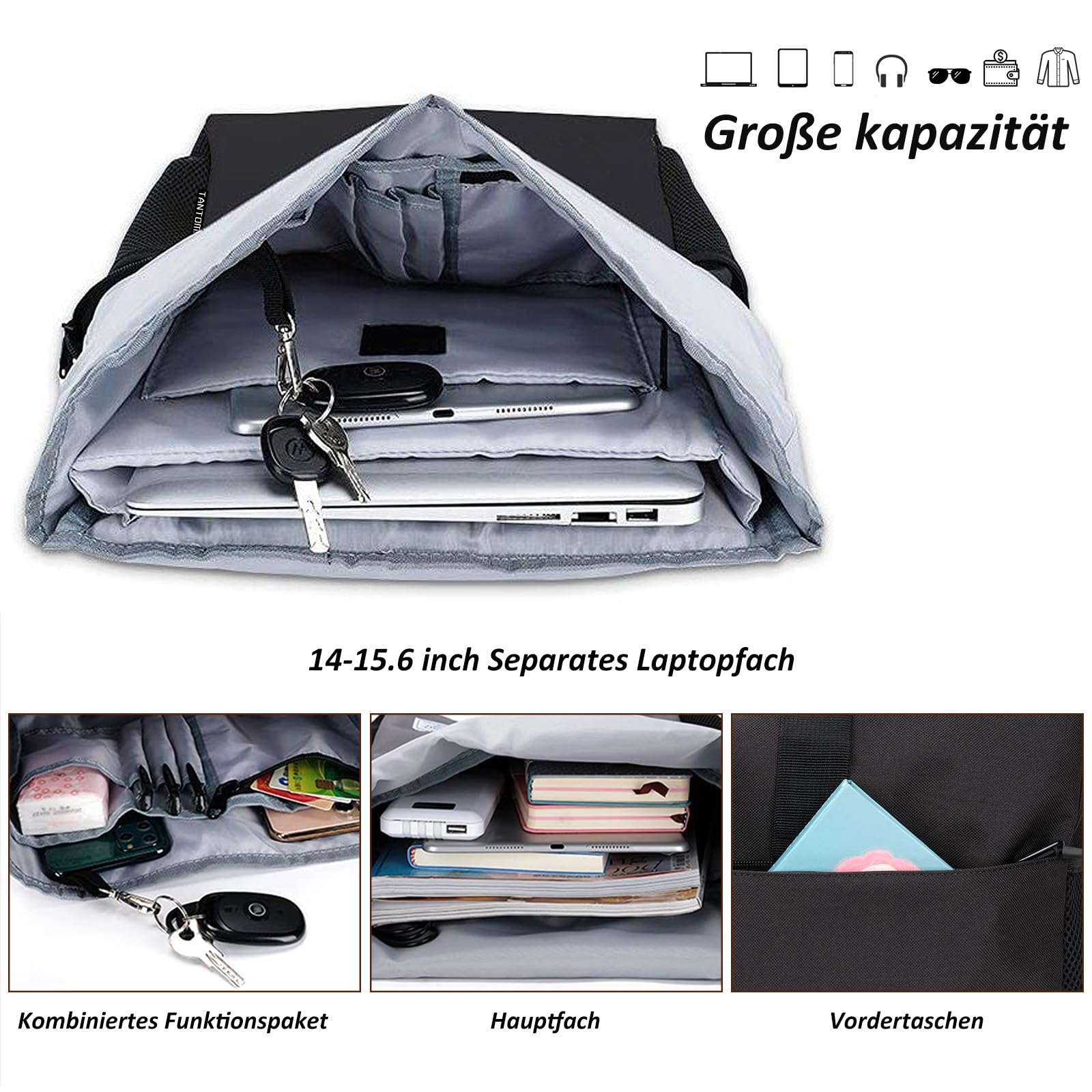 MoFut Rucksack Damen Groß Rucksäcke Herren Groß Schulrucksack viele Fächer mit 15,6" Laptopfach, Unisex Rolltop Rücksack Wasserdicht, Lässiger Backpack Schule Freizeit Uni Arbeit Wandern.