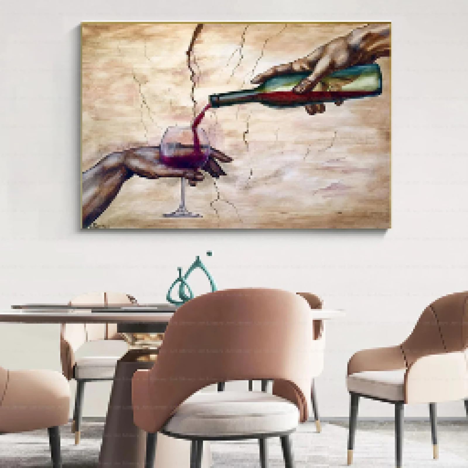 JACBON Arte famosa La creazione di Adamo Vino rosso in mano Poster Michelangelo Stampe su tela Pittura artistica da parete Immagini moderne 65x130cm (26x51 pollici) Cornice interna
