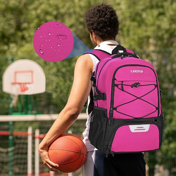LARIPOP Basketball Backpack, Large Sports Bag with Ball Holder & Shoes Compartment, Basketball Bag for Soccer,Volleyball,