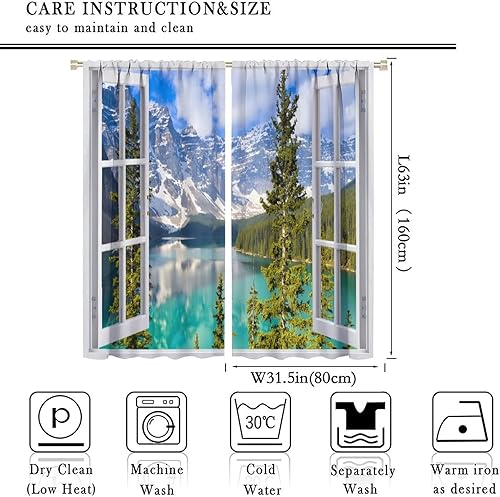 Miniatura 10 de Cortinas de paisaje, ventana tropical con vista al mar, océano, playa, barco, cortinas con estampado de palmeras para dormitorio, sala de estar,