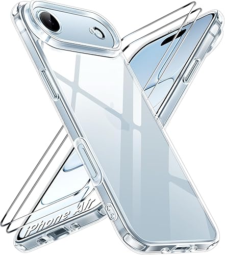 ivoler Funda Transparente 3 en 1 Diseñada para iPhone Air de 6.5 pulgadas / iPhone 17 Air de 6.5 pulgadas 2025 con Paquete de 2 Protectores de