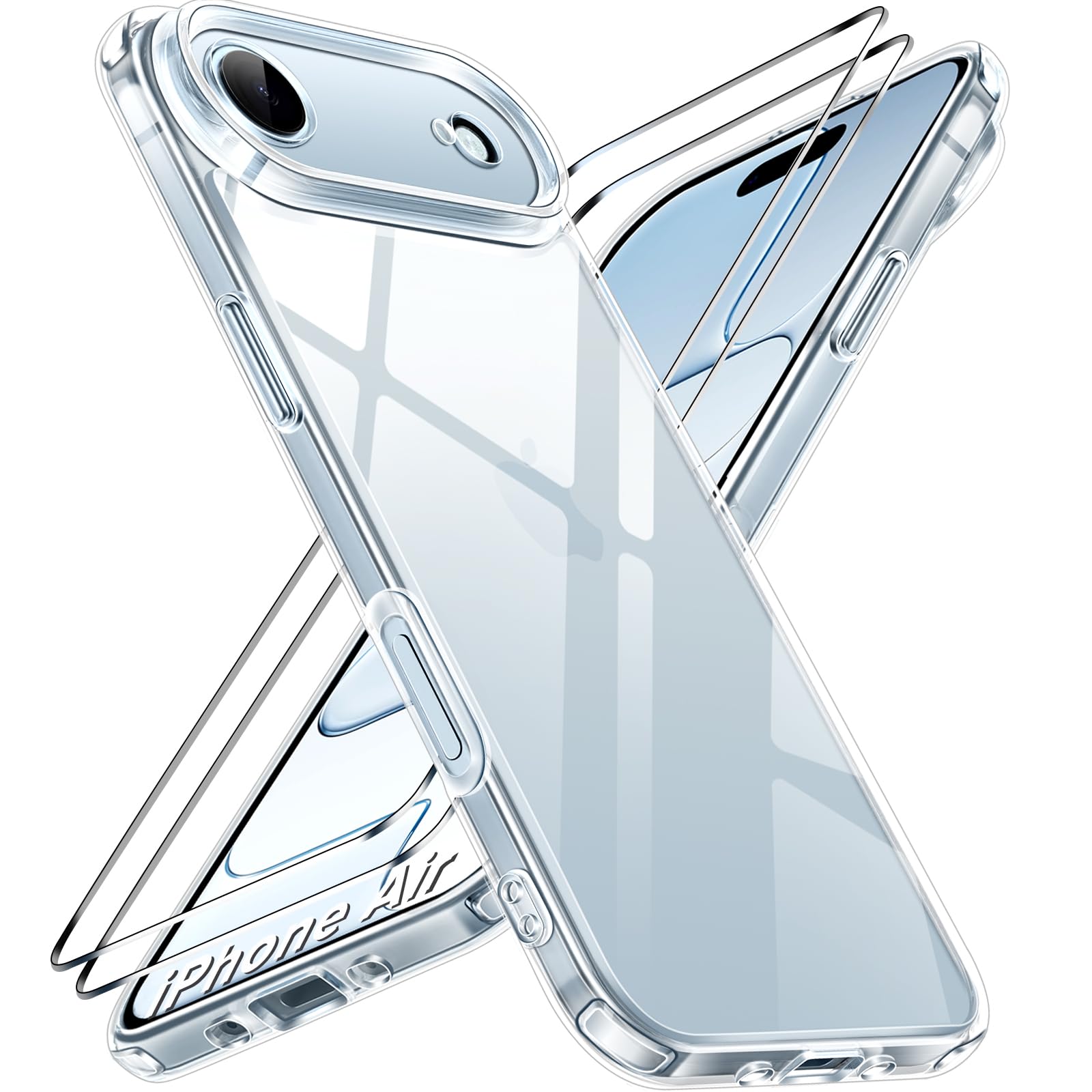 ivoler Nie Vergilbung Klar Hülle für iPhone Air/iPhone 17 Air, 1 Handyhülle mit 2 Stück Panzer Schutz Glas, Militärischer Schutz Stoßfest Transparent Schutzhülle Durchsichtige Case