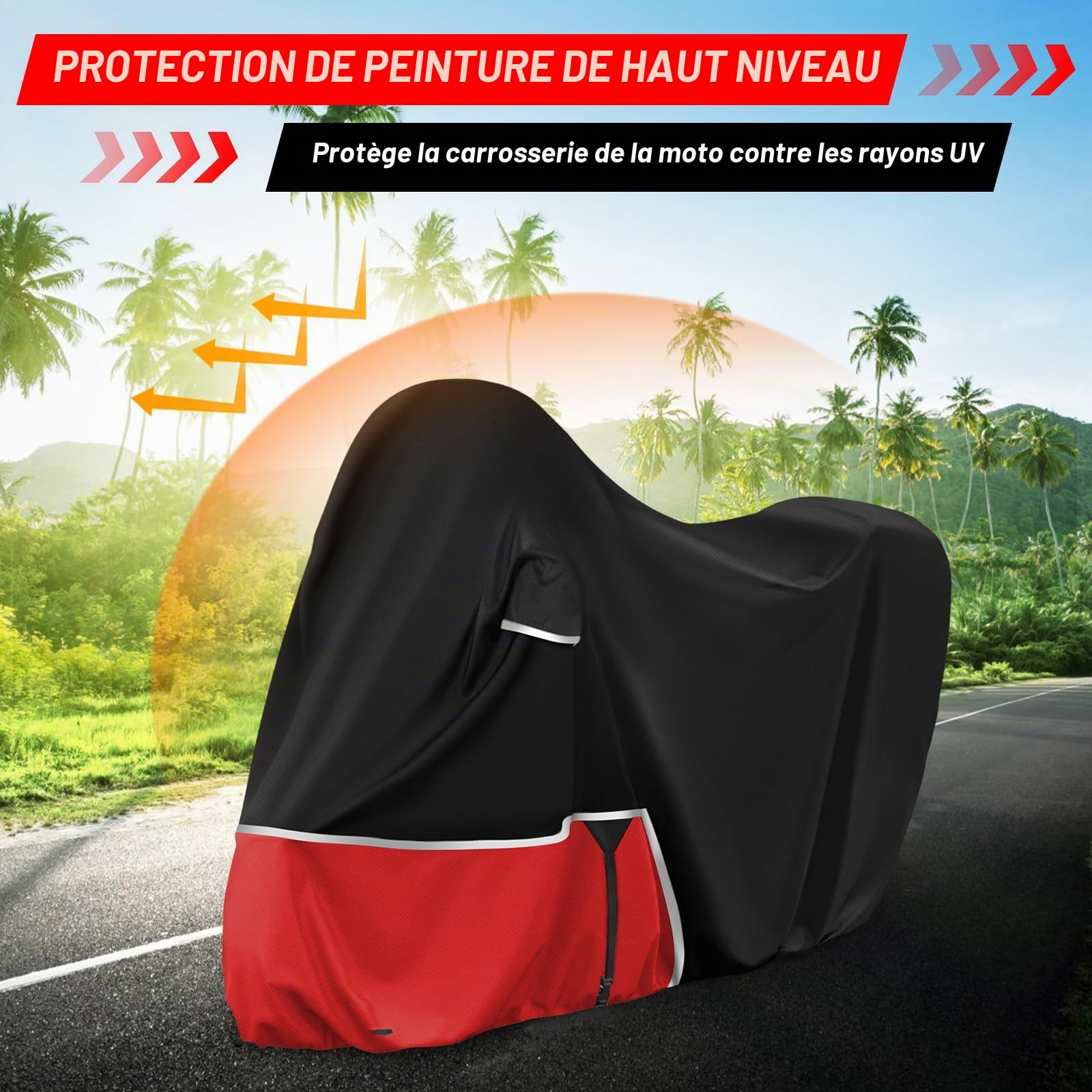 Bâche de Protection Moto, pour Piaggio Vespa GTV GTS GT60/125/200/250/300 | (avec Coffre), Housse Protection Vespa 125 imperméable, résistante à l'hiver, en Tissu Oxford 420D, Noir et Rouge
