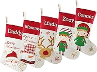 Vista 48 de DearSun Juego de 3, medias de Navidad personalizadas de 18 pulgadas con tecnología de bordado, diseños de Papá Noel, muñeco de nieve y renos