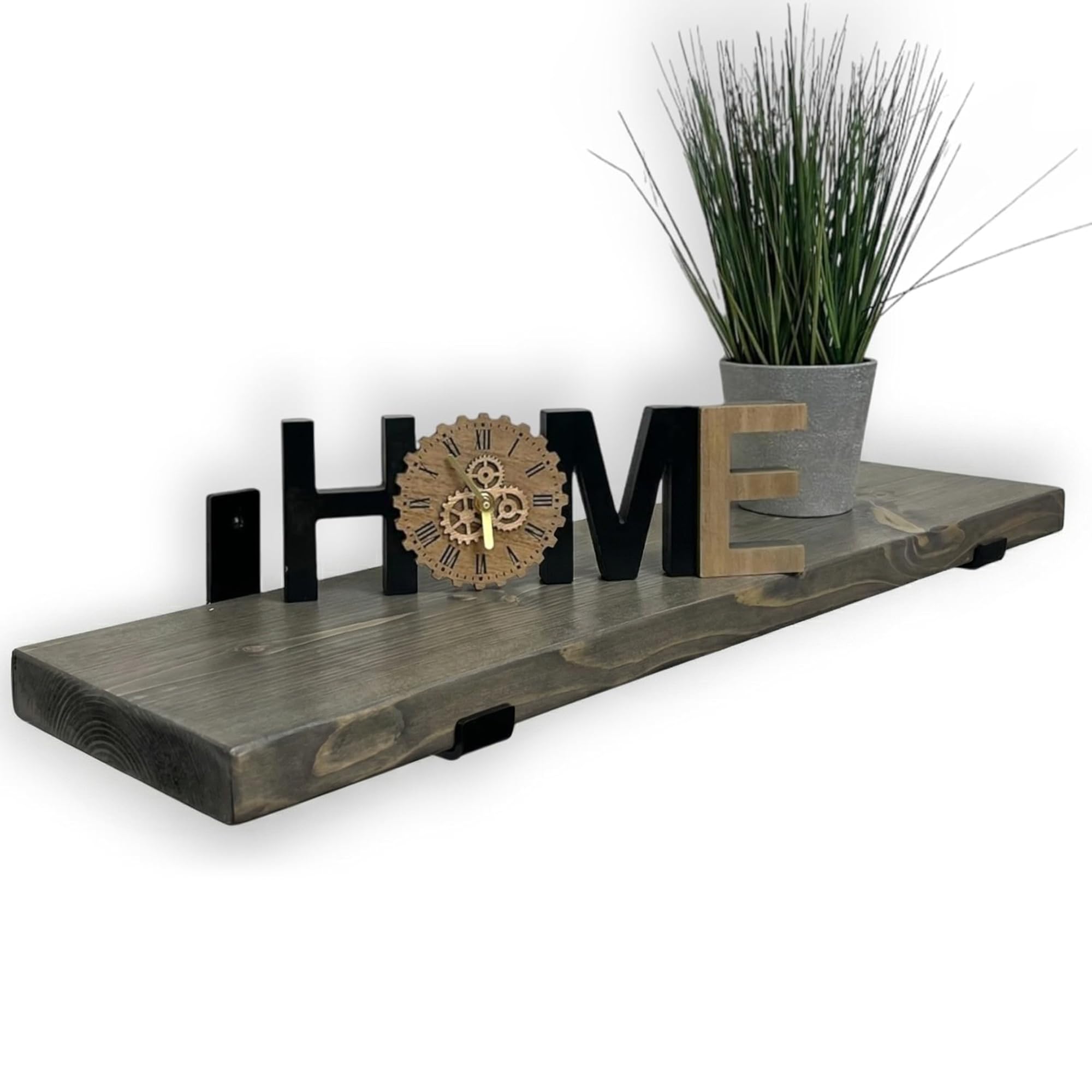 MKGT Handcrafted Rustic Wooden Floating Shelf – Wall Mounted with Black L Brackets – Made in the UK from Solid Timber – Kitchen, Bathroom & Living Room (Driftwood, 140cm) — image 1