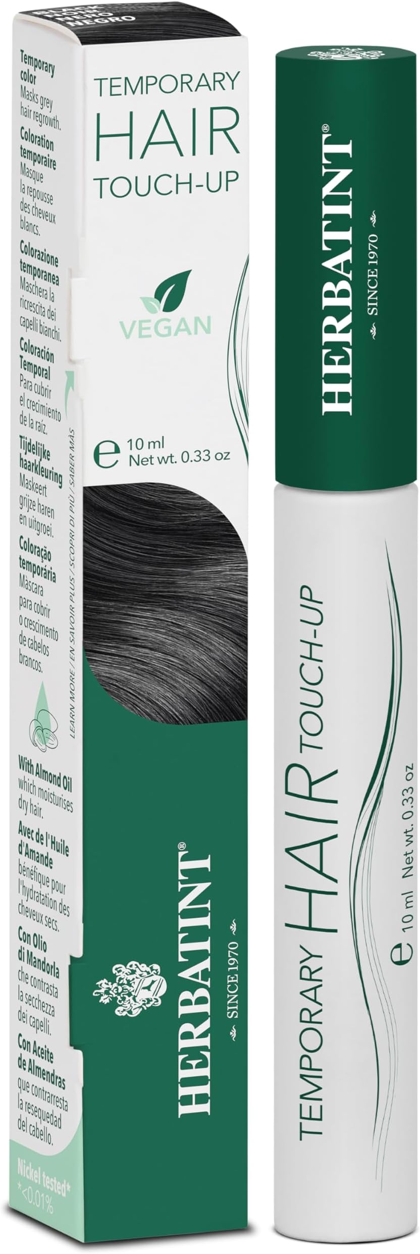 Temporary Hair Touch-Up - Instantly Mask Grey Roots Between Coloring with Easy To Apply Precision Brush Kit - Natural-Looking Concealer For Black Hair - Vegan - .33 oz
