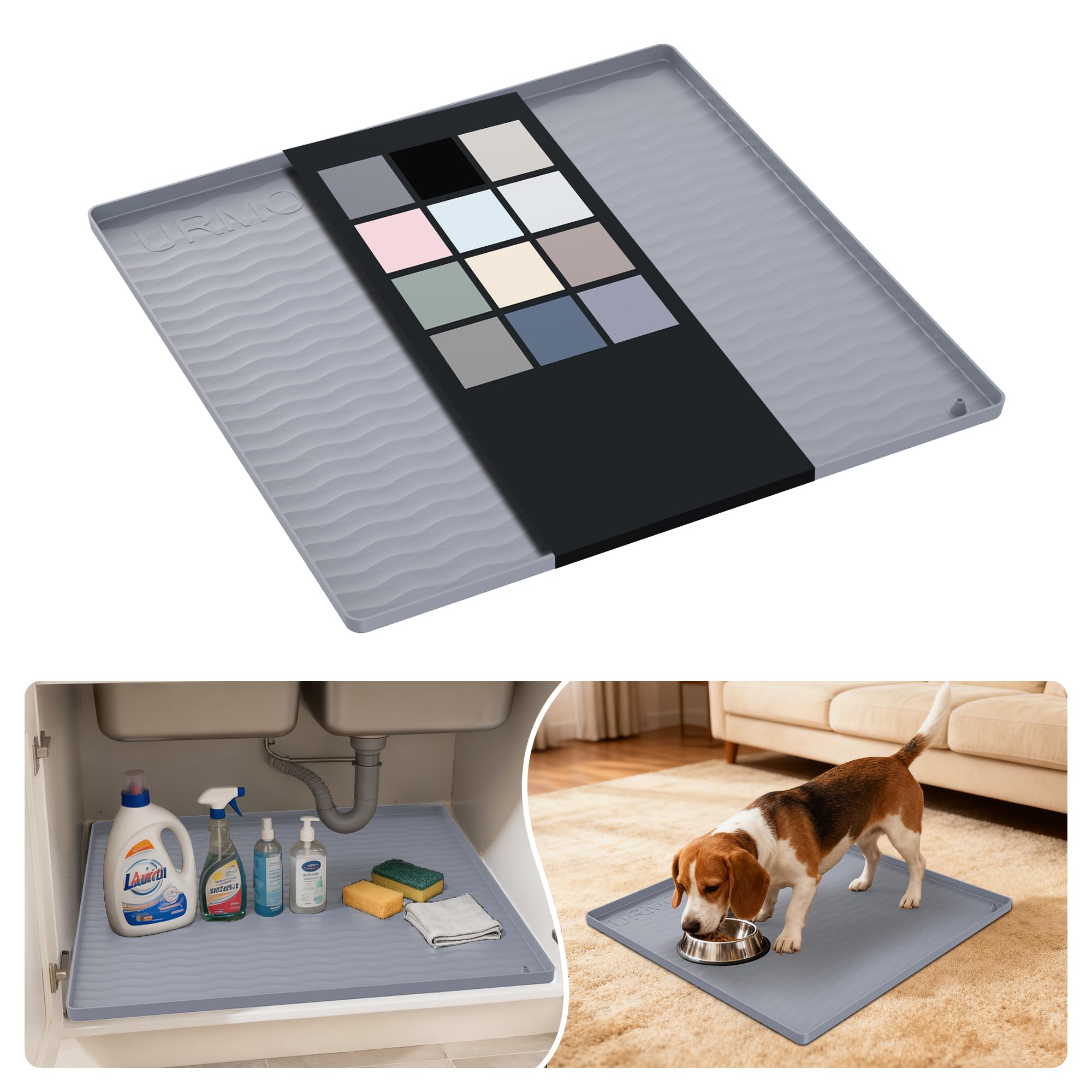 URMONA Silicone Under Sink Mat 48 x 48 cm, Waterproof Kitchen Cupboard Mat