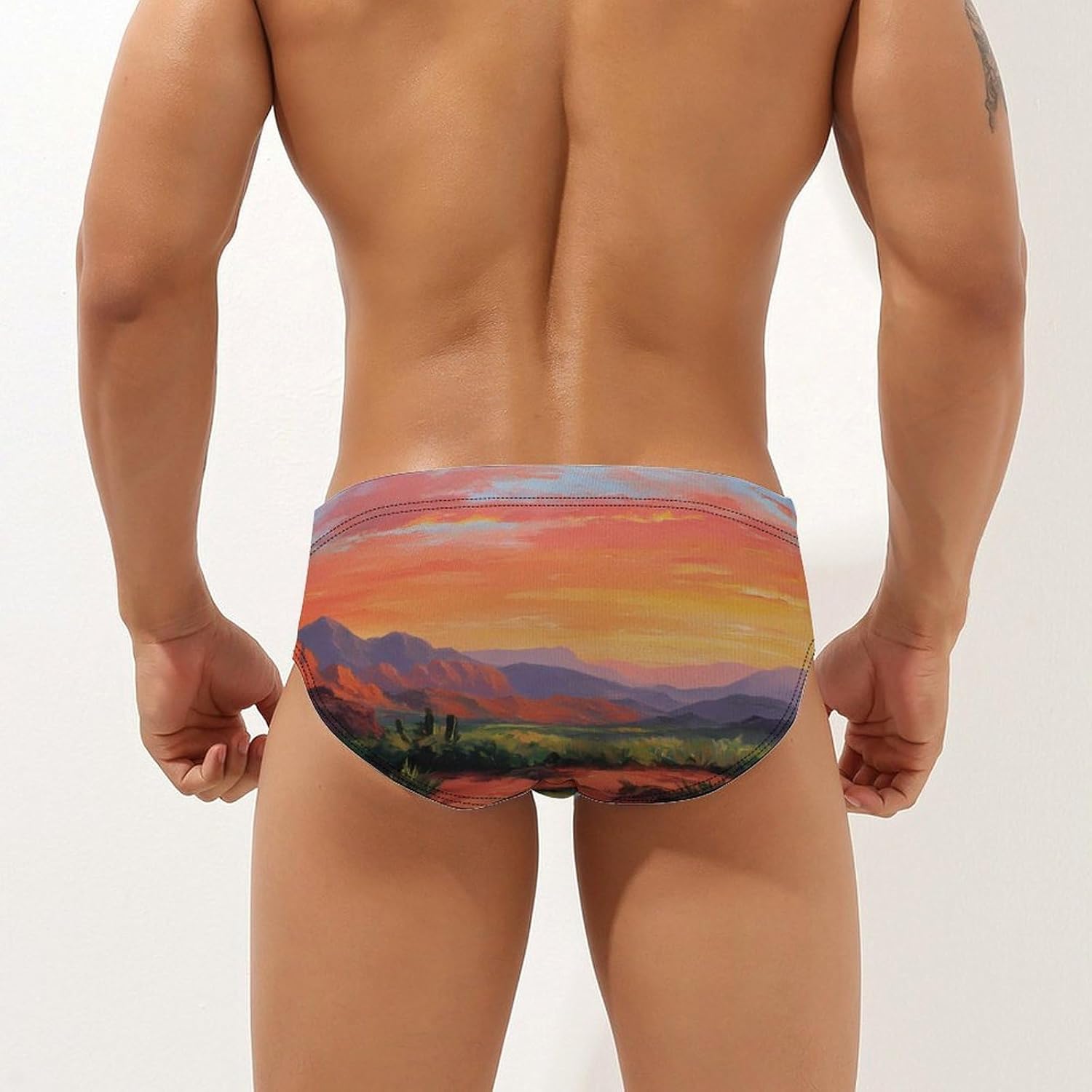 Desert Sunset Landscape Men's Swimwear Bikini Swimming Briefs Stretchy Swimsuits Board Surf Shorts Trunks