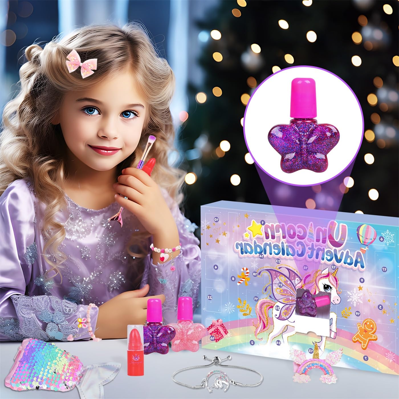 iZoeL Calendario Avvento 2024 Make Up Calendario Avvento Unicorno, 24 Unicorno Bambina Regalo Braccialetto Collana Anello Gioielli Make Up Accessori - Calendario Avvento Gioielli per Figlia Nipote