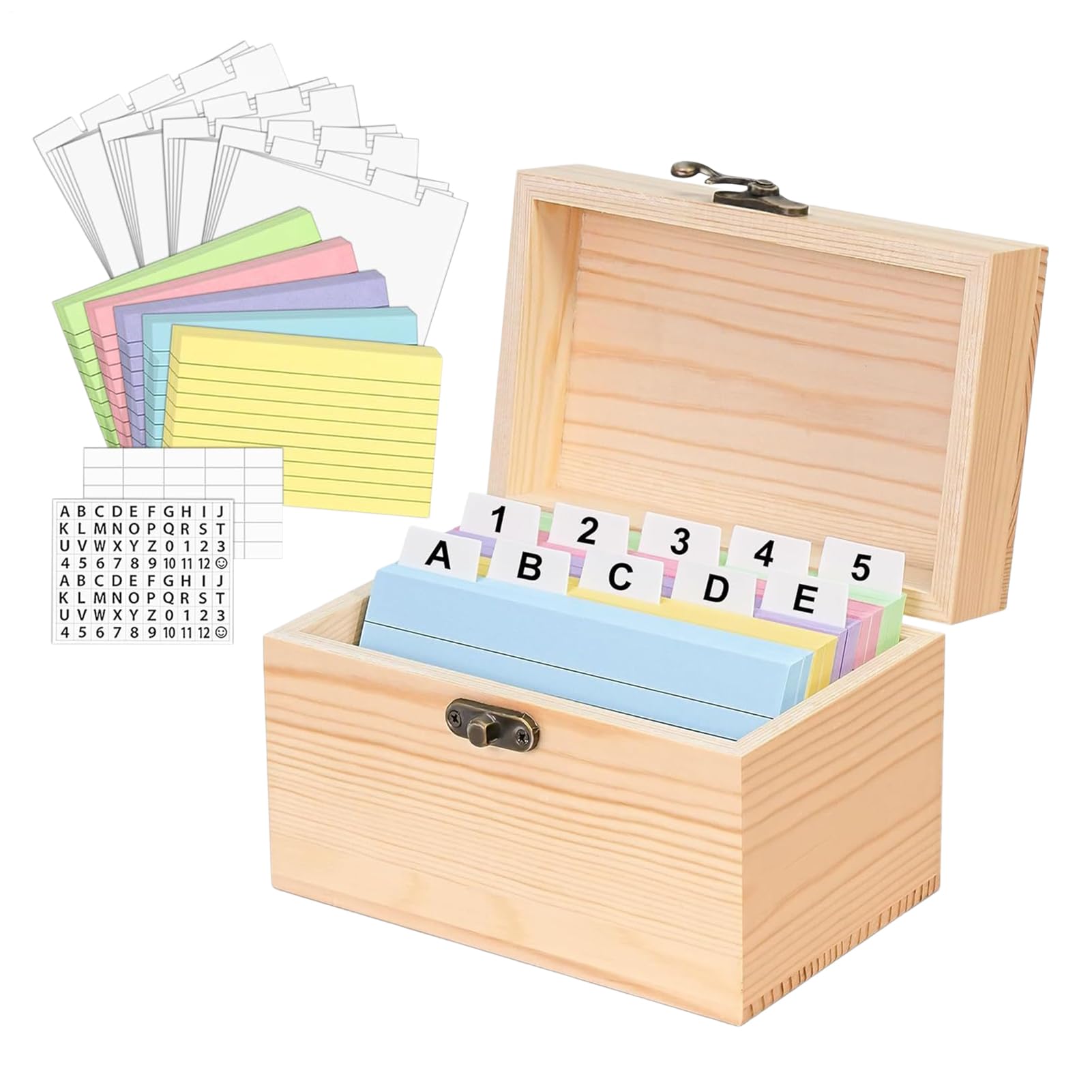 Generisch Holzkartenbox aus Holz - enthält 150 farbenfrohe A7 -Karteikarten | Kartenorganisator mit Deckel für Küchenrezept Büroschule | Karteikarten Box - Notizhalter Datei Organizer Divider Fall