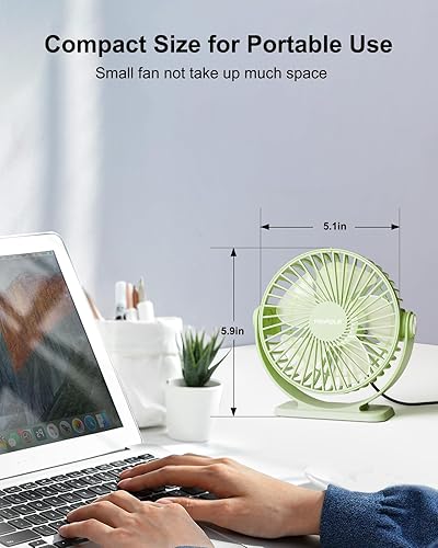 Miniatura 2 de TriPole Ventilador de escritorio pequeño alimentado por USB, ventilador portátil personal, fuerte flujo de aire de 3 velocidades, rotación de 360,