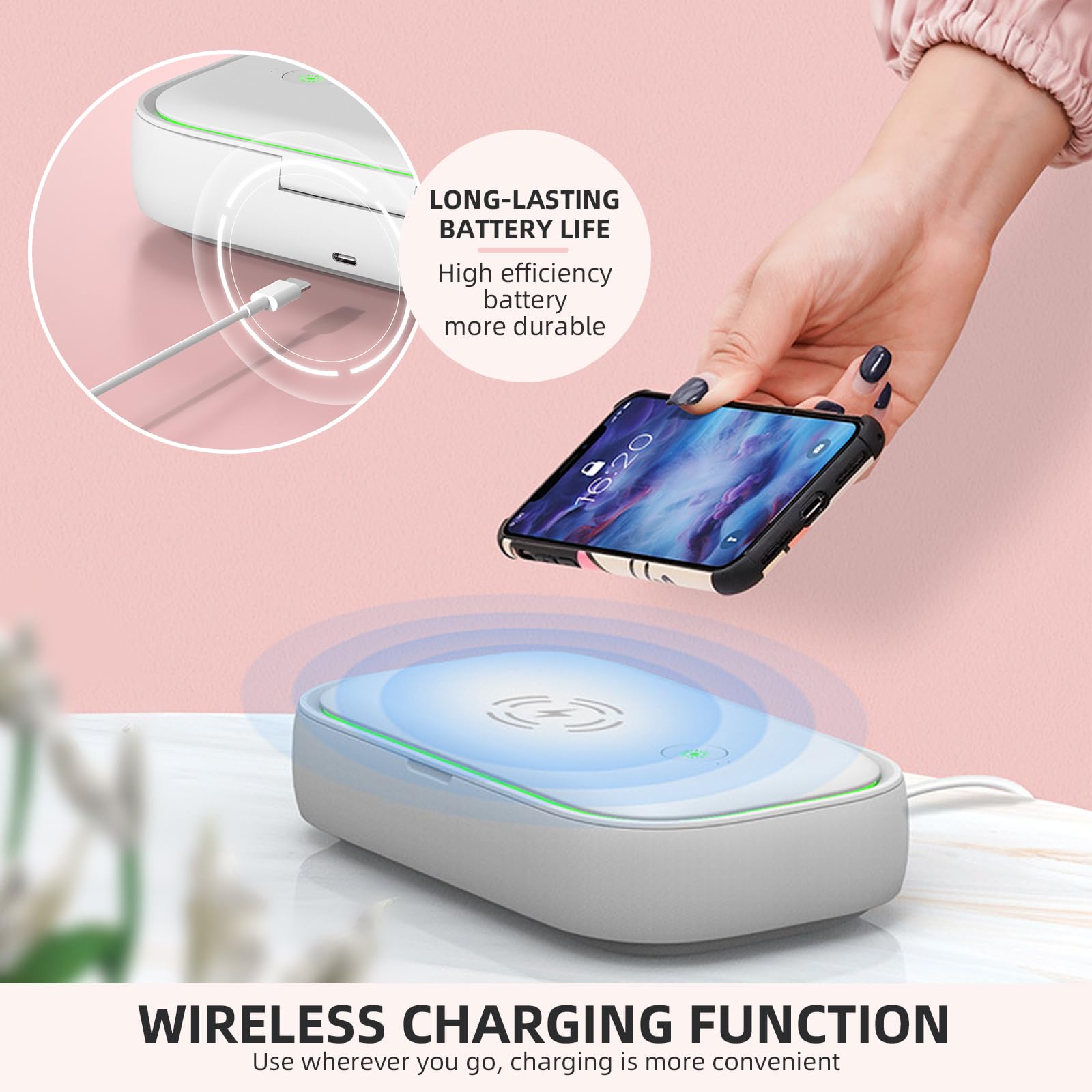Caja de limpieza de teléfono con luz UV, limpiador UV portátil con ángulo de 360° sin muerto, para máscaras de teléfono, cepillos de dientes, joyas, brochas de maquillaje, gafas, llaves