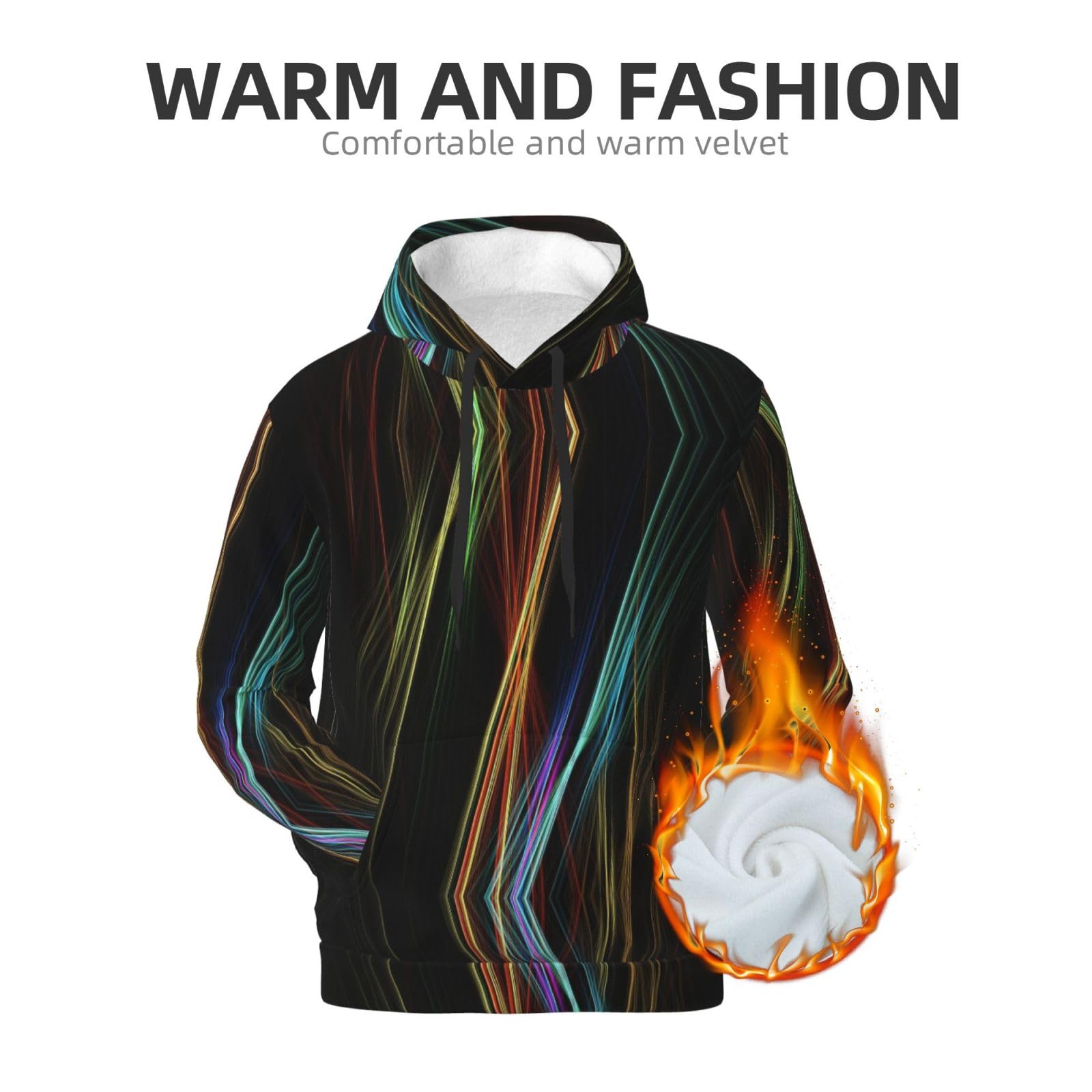 Męska bluza z kapturem z kolorowymi liniami z nadrukiem artystycznym, casualowa grafika z nadrukiem bluzy z kapturem z kieszenią