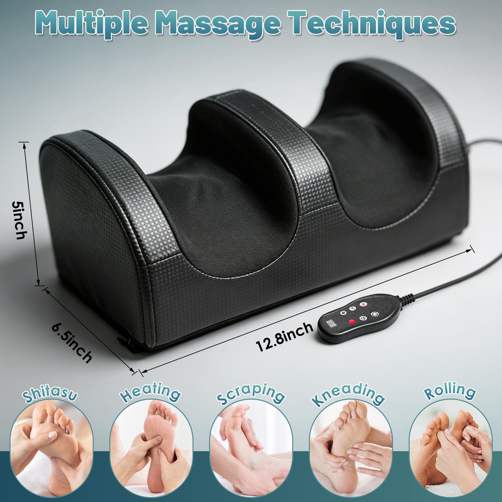 Fußmassagegerät mit Heizfunktion, Fuß- und Wadenmassagegerät mit Massageroller, entspannt Beinmuskeln, Tiefengewebemassagegerät, offenes Design für atmungsaktiv & sauber, Fernbedienung, für Zuhause