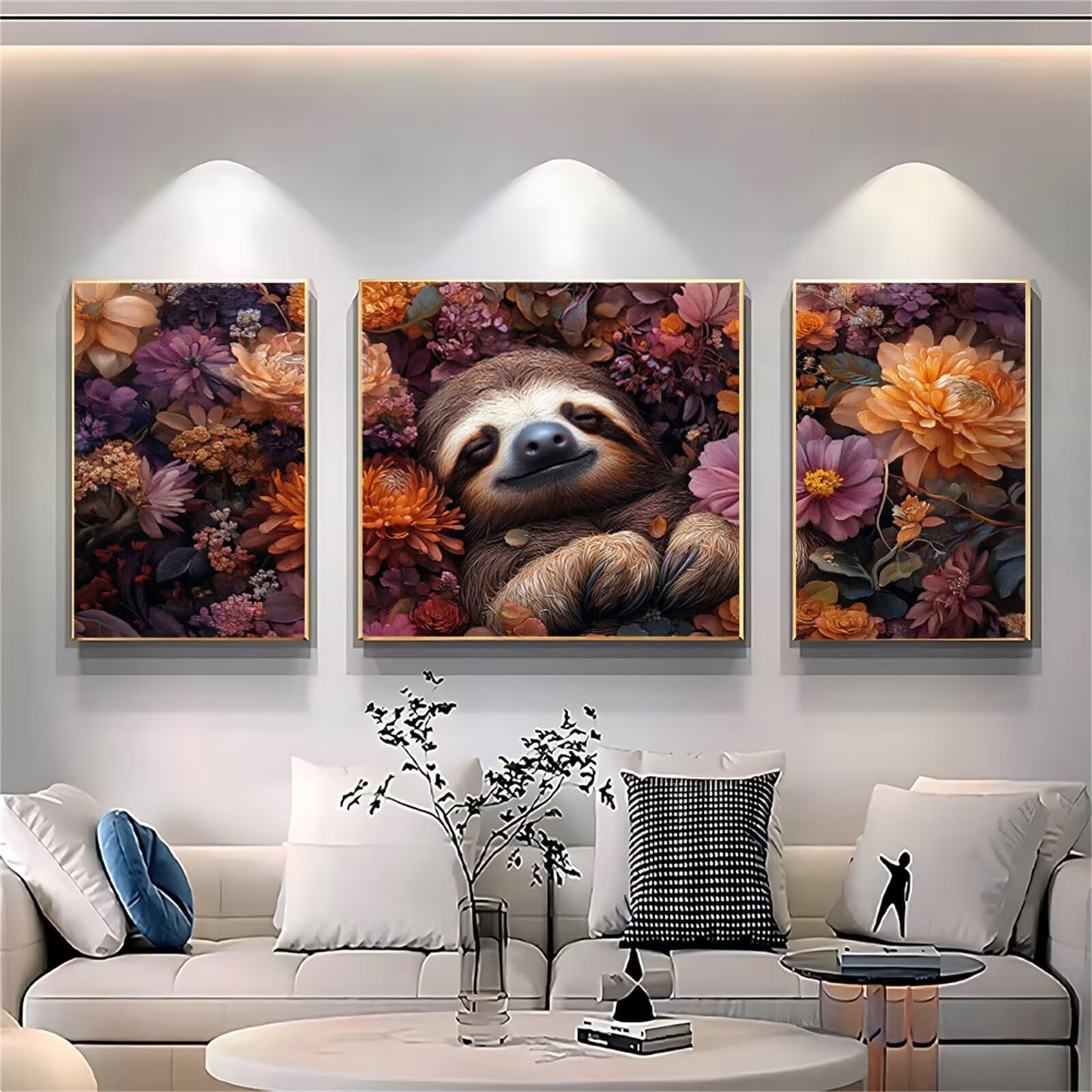Malowanie według liczb, leniwiec, malowanie według liczb, dla dorosłych, 3 sztuki, "zrób to sam", 60 x 120 cm, dla dorosłych, z pędzlem i farbą akrylową, zestaw do majsterkowania dla dorosłych, do