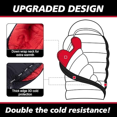 Miniatura 5 de Saco de dormir de 0 grados para adultos, bolsa de relleno 660 para clima frío -20F  -8F  0F  10F  grande y ligero