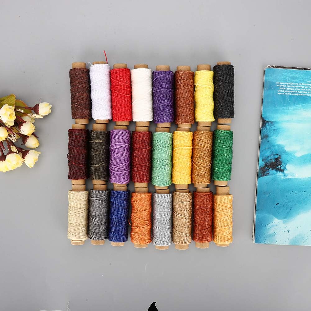 24 Colors 150D Waxed Thread, 150m/164ft Leather Sewing Waxed Thread Cord for Hand Sewing Leather and Bookbinding Craft DIY Supplies