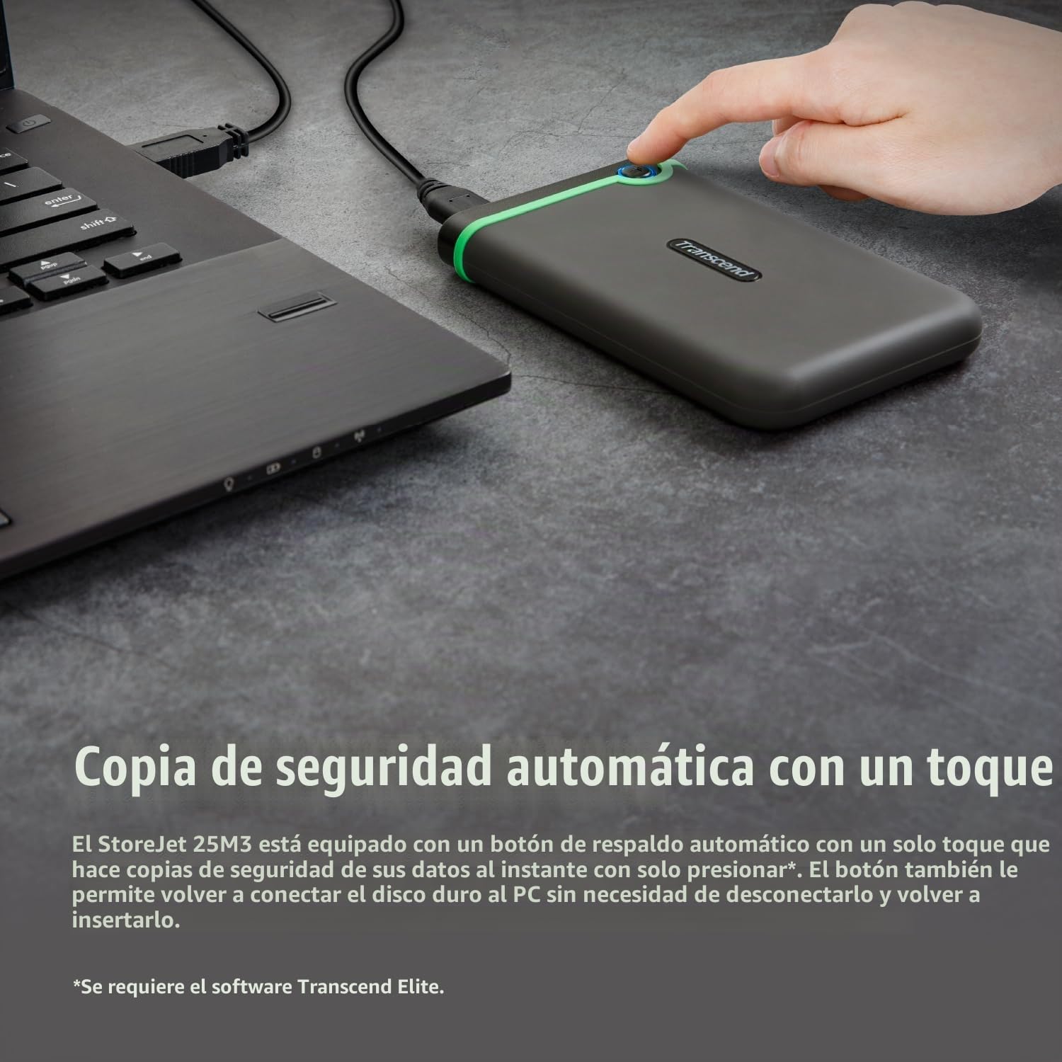 Transcend 2TB StoreJet 25M3G Disco Duro Externo Rugged de 2.5” USB Tipo-C Interfaz USB 3.1 Gen 1,Velocidades Ultrarrápidas y Botón de Copia de Seguridad con un Toque Verde TS2TSJ25M3G