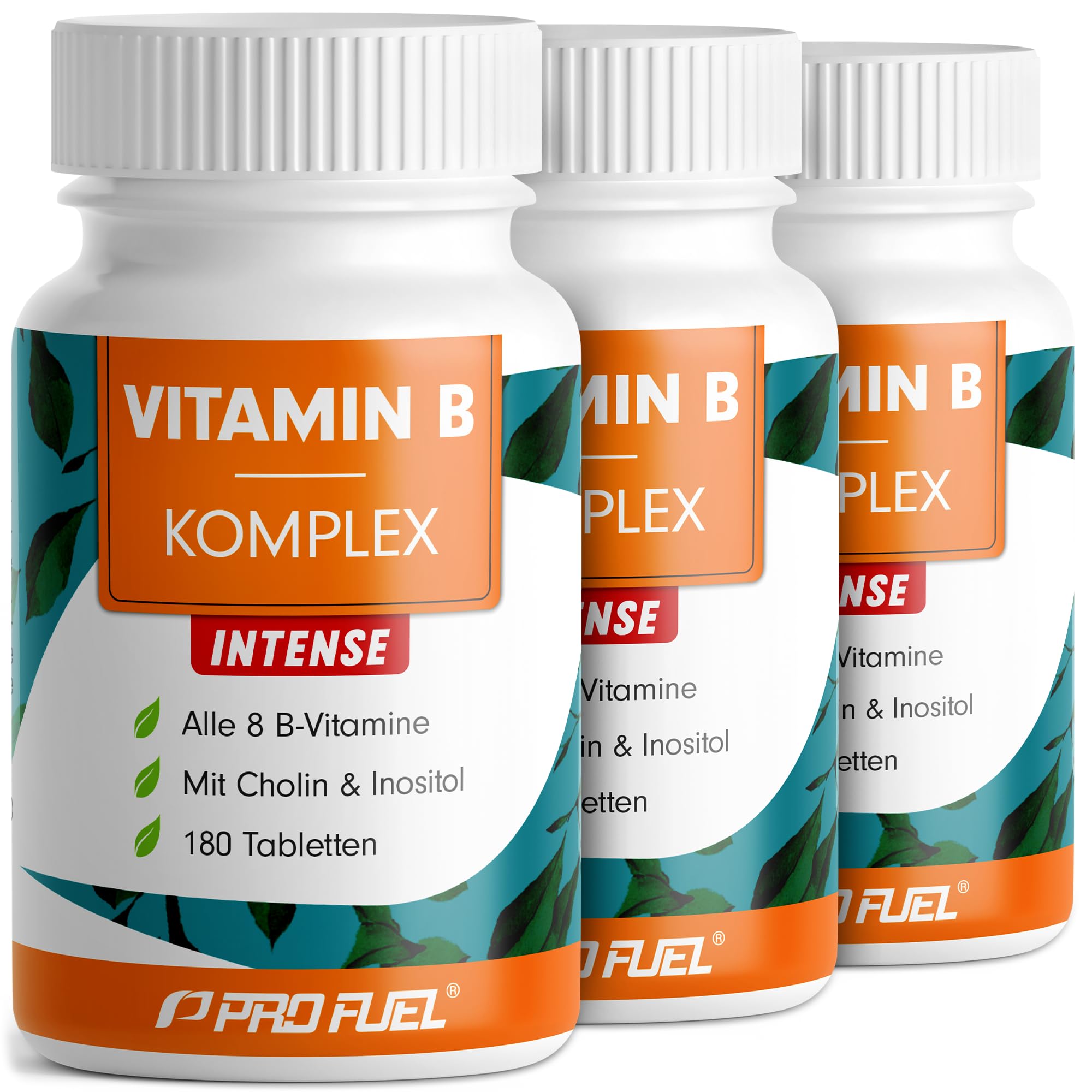 Vitamin B Komplex hochdosiert - 3x180 Tabletten - alle 8 B-Vitamine (B1, B2, B3, B5, B6, B7, B9, B12) + Co-Faktoren Cholin & Myo-Inositol - laborgeprüft mit Zertifikat, vegan