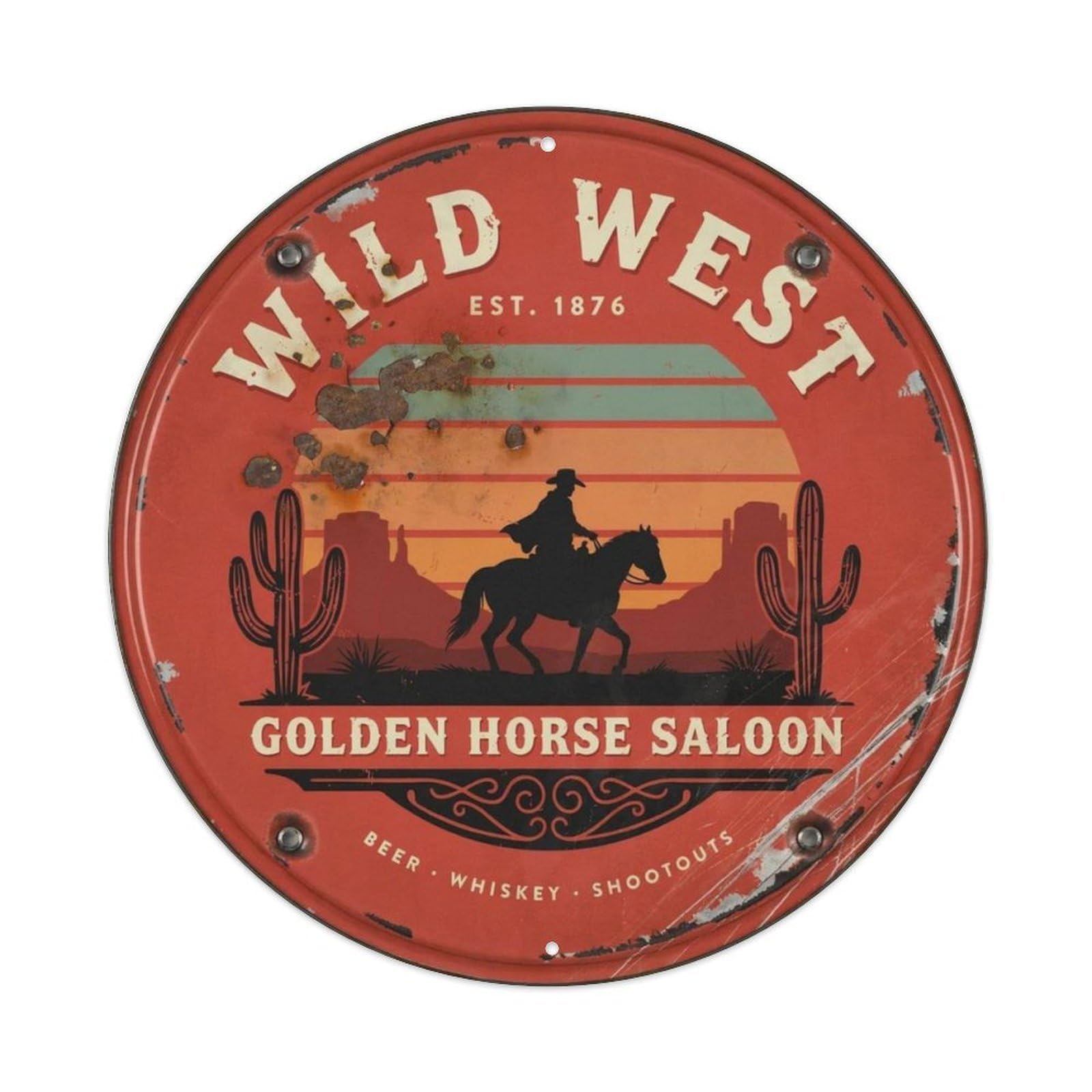 Western Cowboy Style. Metal Tin Sign Plaque