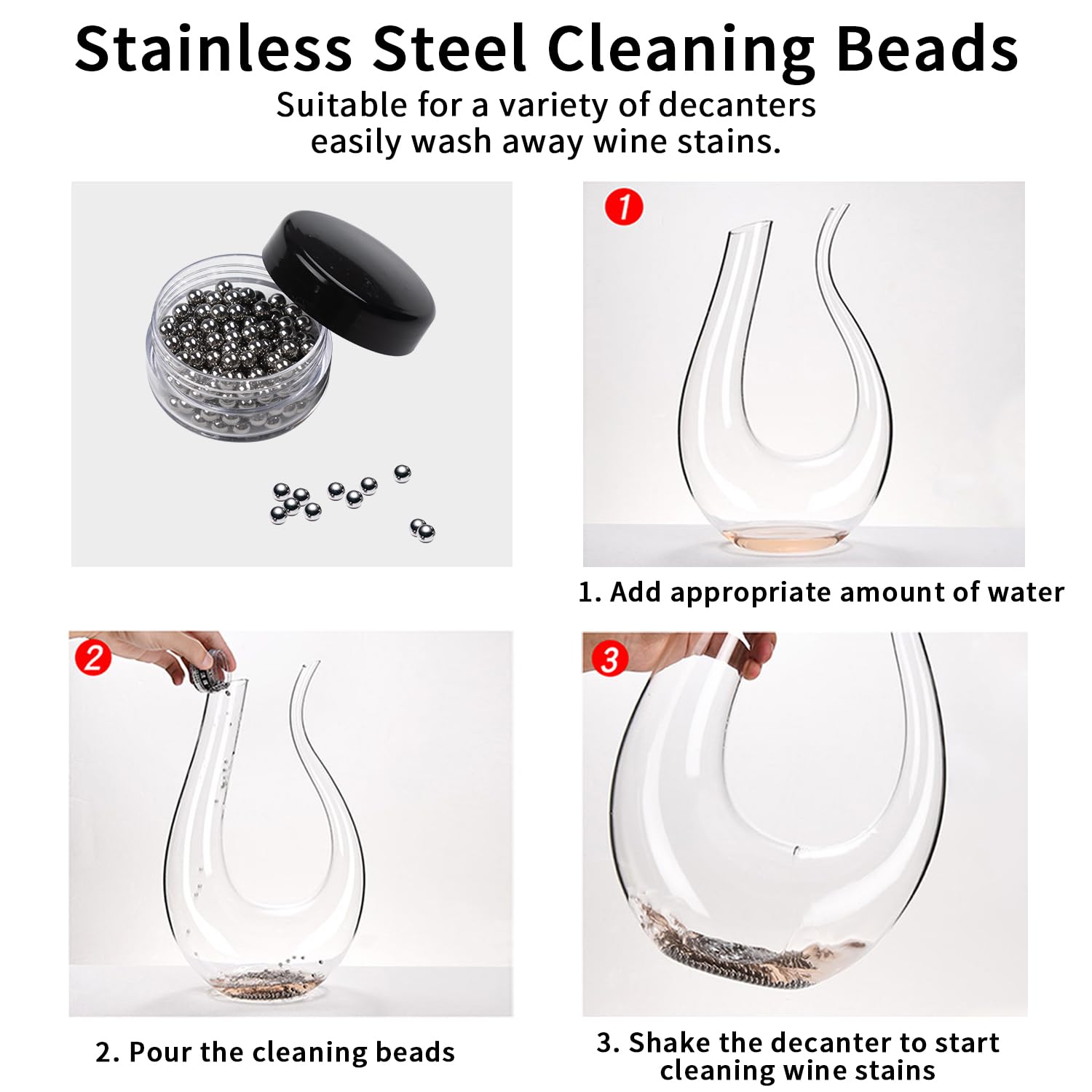 Support de séchage avec revêtement en caoutchouc pour éviter les rayures, égouttoir pour carafes à vin à fond standard, brosse de nettoyage et perles de nettoyage