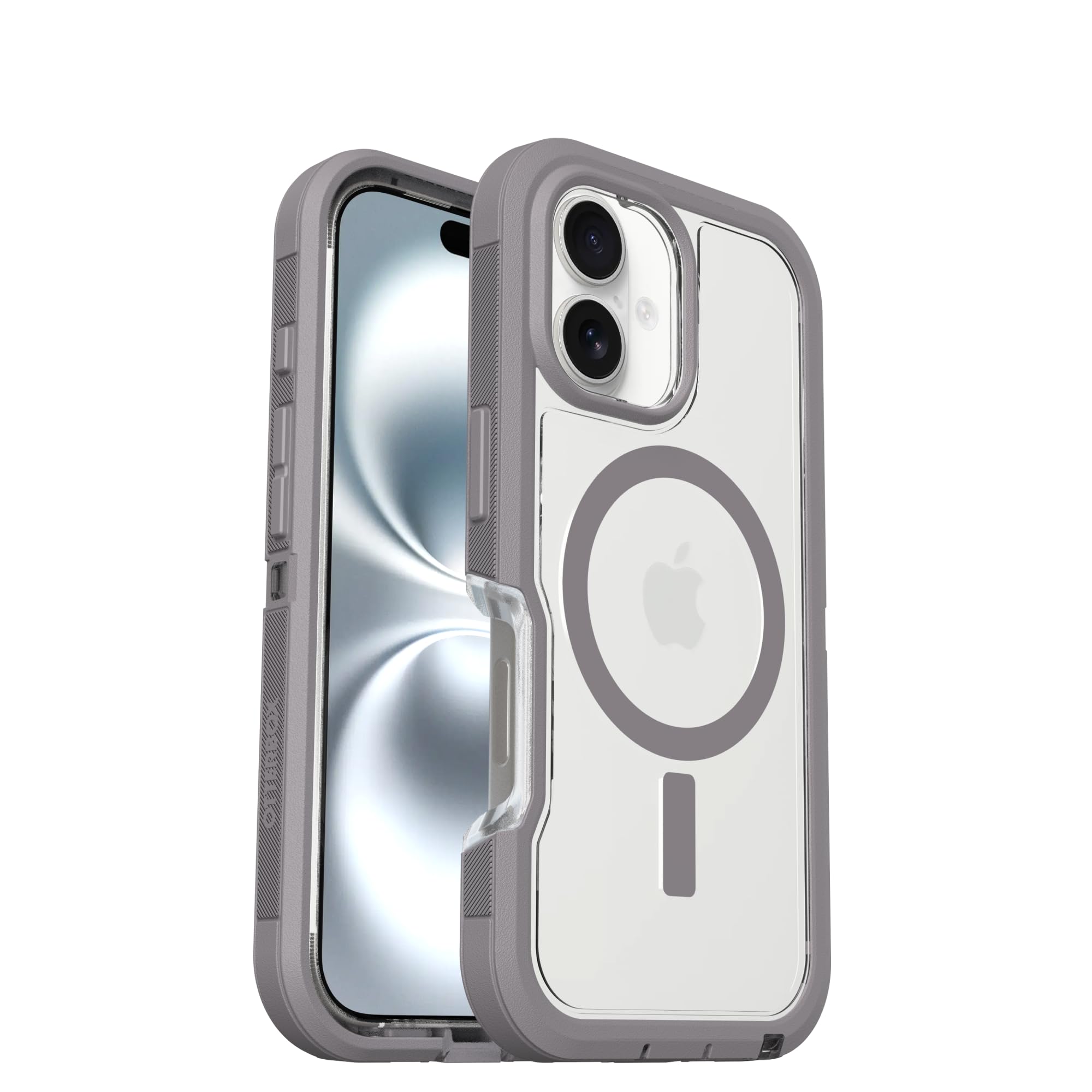 OtterBox Defender Series XT MagSafe Hülle für iPhone 16, stoßfest, Ultra-robust, schützende Hülle, 7X getestet nach Militärstandard, Transparent/Grau