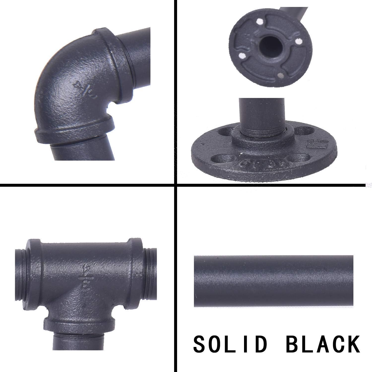 Diwhy Industrial Pipe Shelving Bookshelf Rustic Modern Wood Ladder Storage Shelf 3 Tiers Retro Wall Mount Pipe Design DIY Shelving (Black, L 36")