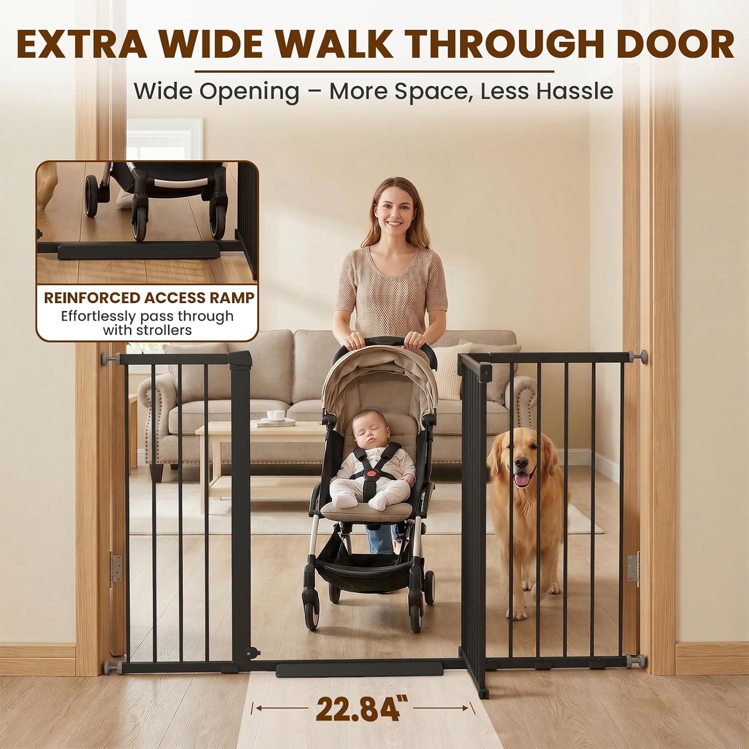 Mumeasy 36" Extra Tall Baby Gate for Doorways, 29.7"-57" Extra Wide Dog Gate for Stairs, Pressure Mounted Auto Close Pet Safety Gate with Easy Walk Thru Door, Large Indoor Child Gate for House, Black