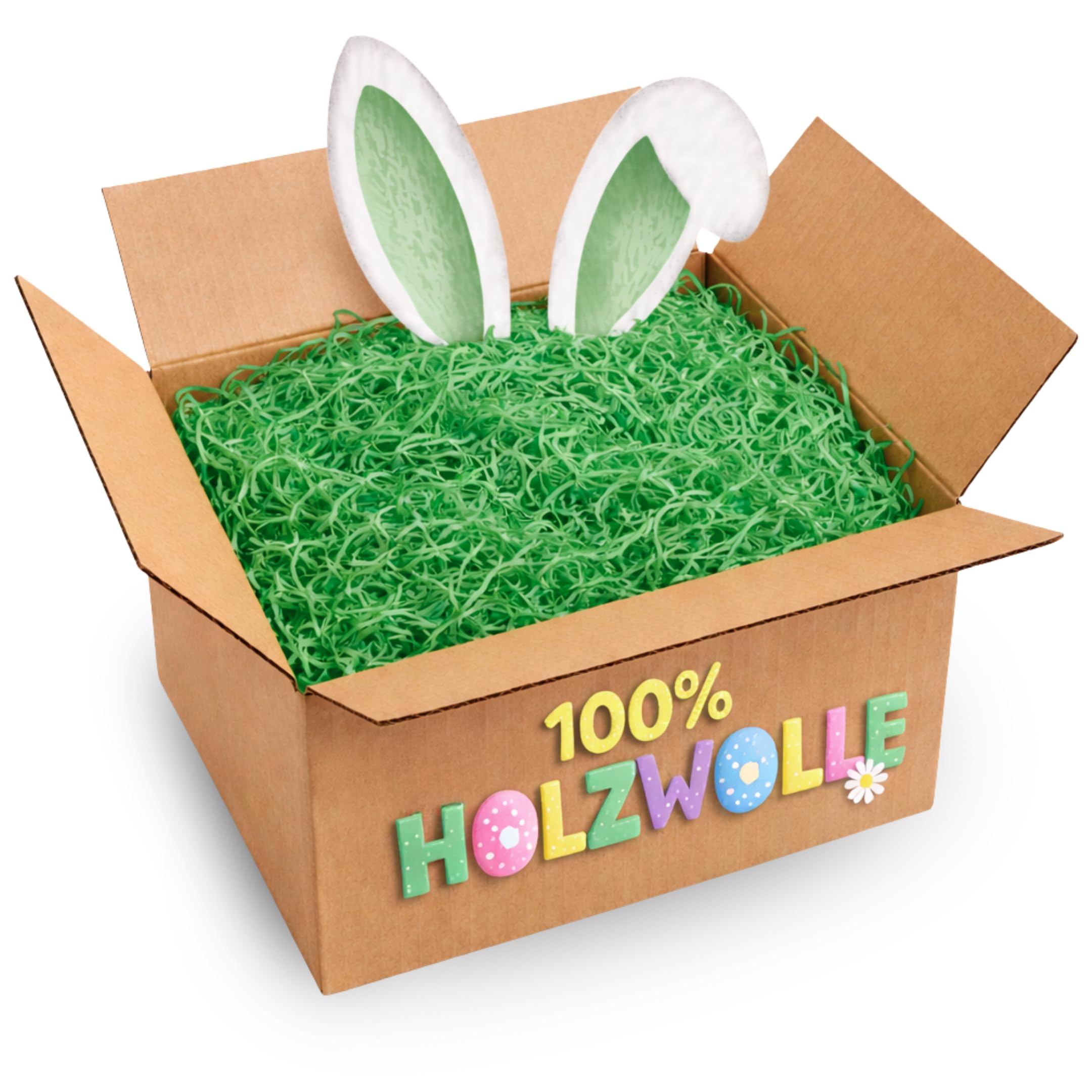 Doubleyou Geovlies & Baustoffe Ostergras Grün 500g | Holzwolle 100% durchgefärbt | Füllmaterial für Osternester & Osterkörbchen | Dekogras für Frühlingsdeko | Made in Germany