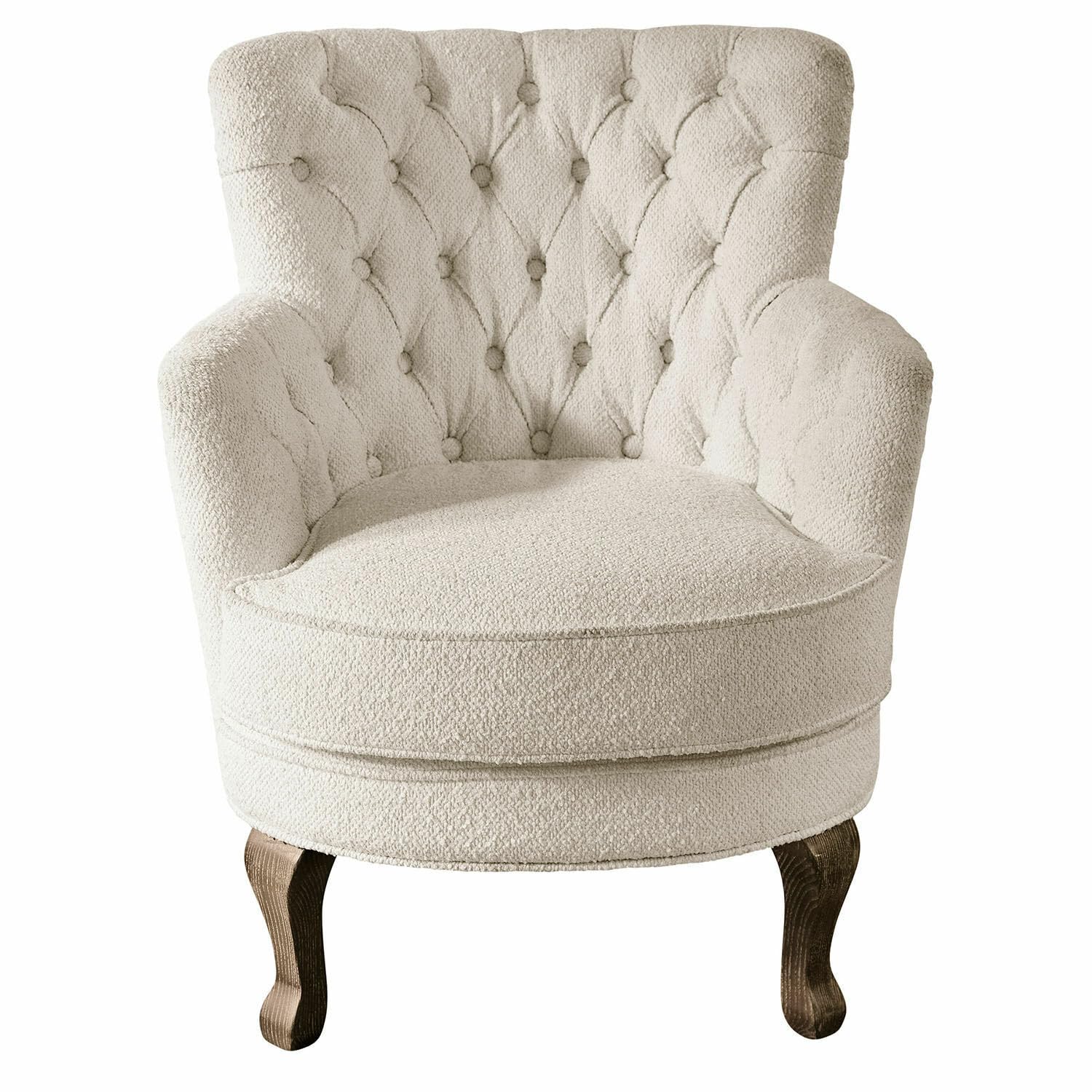 Loberon Sessel Calgary, Chesterfield-Steppung, Edles Design mit Nostalgischer Note, Handgedrechselte Füße, Sitzmöbel, Eschenholz, Polyester, Creme