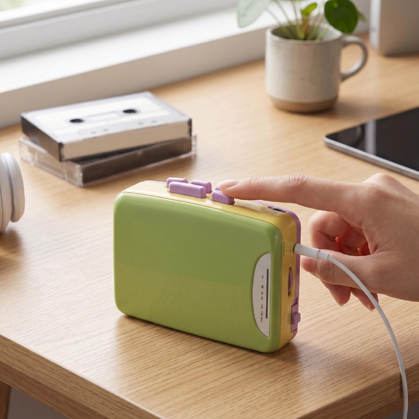 Karlak Lettore di Cassette retrò Lettore Musicale Portatile con Trasmissione FM e Registratore per gli Amanti della Musica Design Compatto USB e Alimentato a Batteria (Verde)