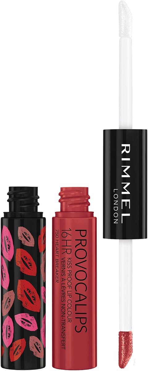 Rimmel London Provocalips 16hr Kiss-Proof Lip Color - Two-Step Liquid Lipstick to Lock in Color and Shine - 750 Heart Breaker, .14 fl.oz.