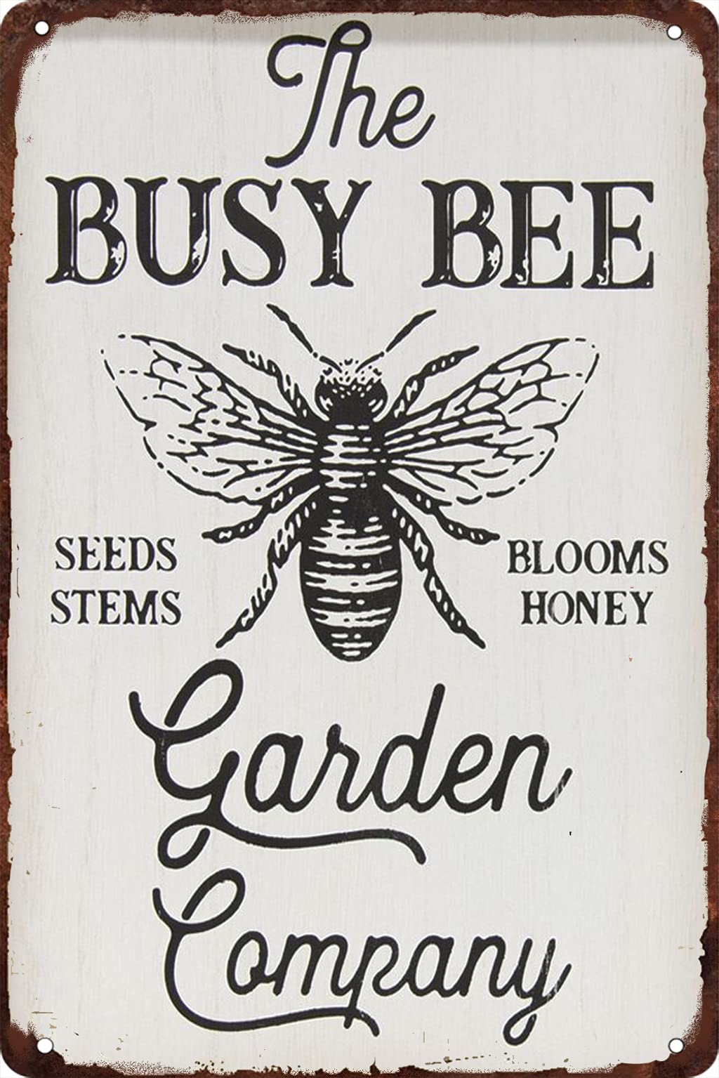 SMAZDFXX The Busy Bee Garden Blooms Honey Metal Tin Sign Vintage Retro Sign for Home Farm Kitchen Coffee Wall Decor 12"x16"