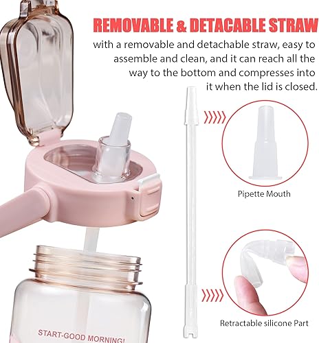 Miniatura 3 de Botella de agua de medio galón con manga, botella de agua motivacional de 64 onzas con popote y marcador de tiempo, botella de agua grande para