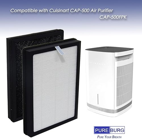 Miniatura 2 de PUREBURG Filtro de repuesto CAP-500FPK compatible con purificador de aire Cuisinart CAP-500, paquete de 2 (4 filtros), H13 HEPA de carbón activado