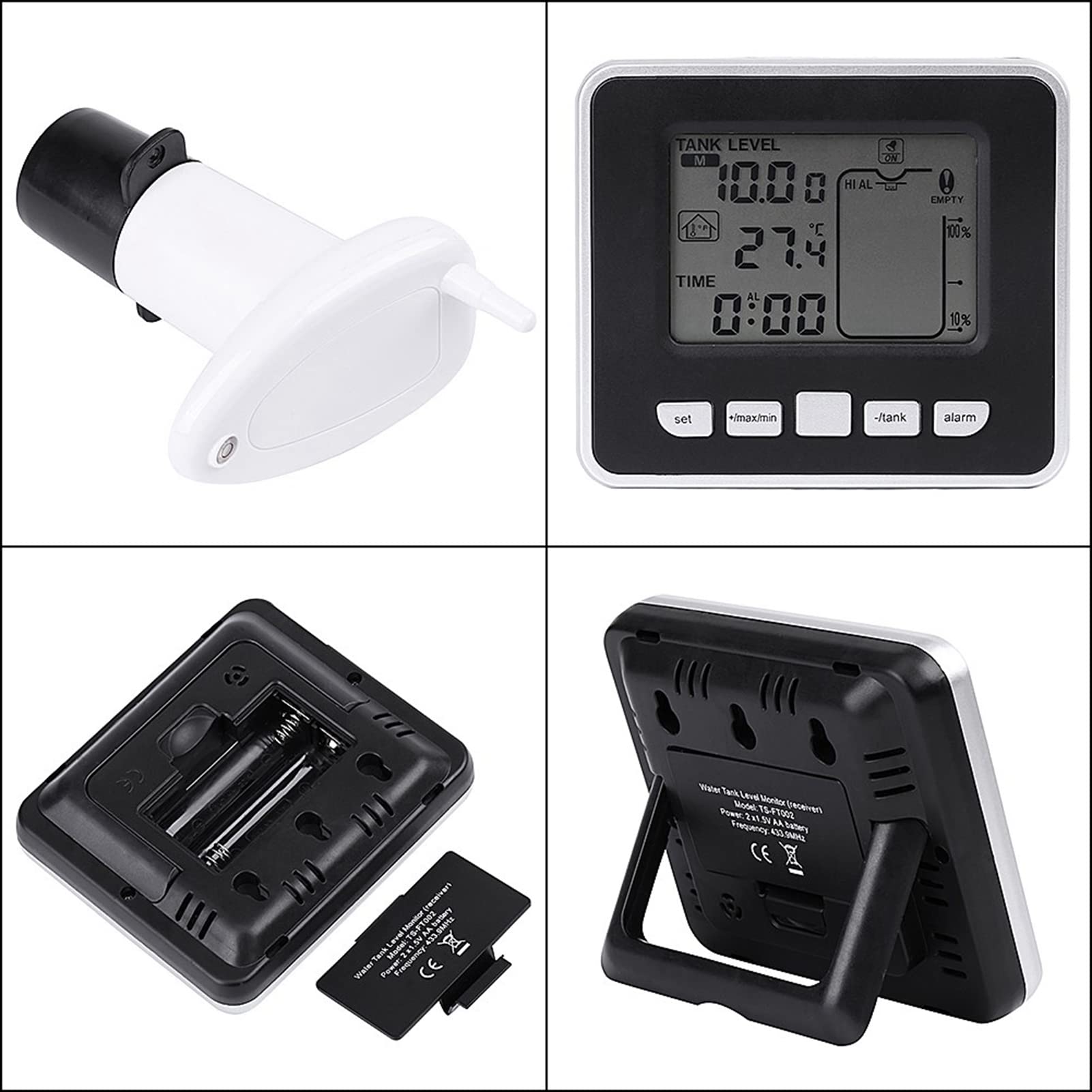 Ultraschall-Wassertank Flüssigkeitstiefen-Füllstandsmesser-Sensor Hoch/Niedrig-Alarm Leerer und Alarm Ultraschall-Füllstandssensor mit Innentank-Temperatur
