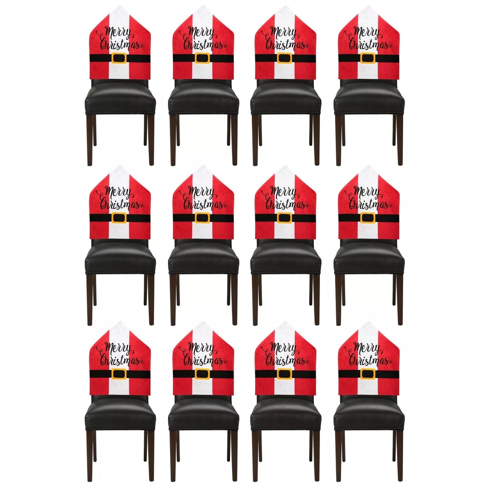 RockParty Christmas Chair Covers - Red & White Santa Belt Design, Festive Dining Room Decor, Set Of Felt Chair Covers For Holiday Parties And Xmas Dinner (12)