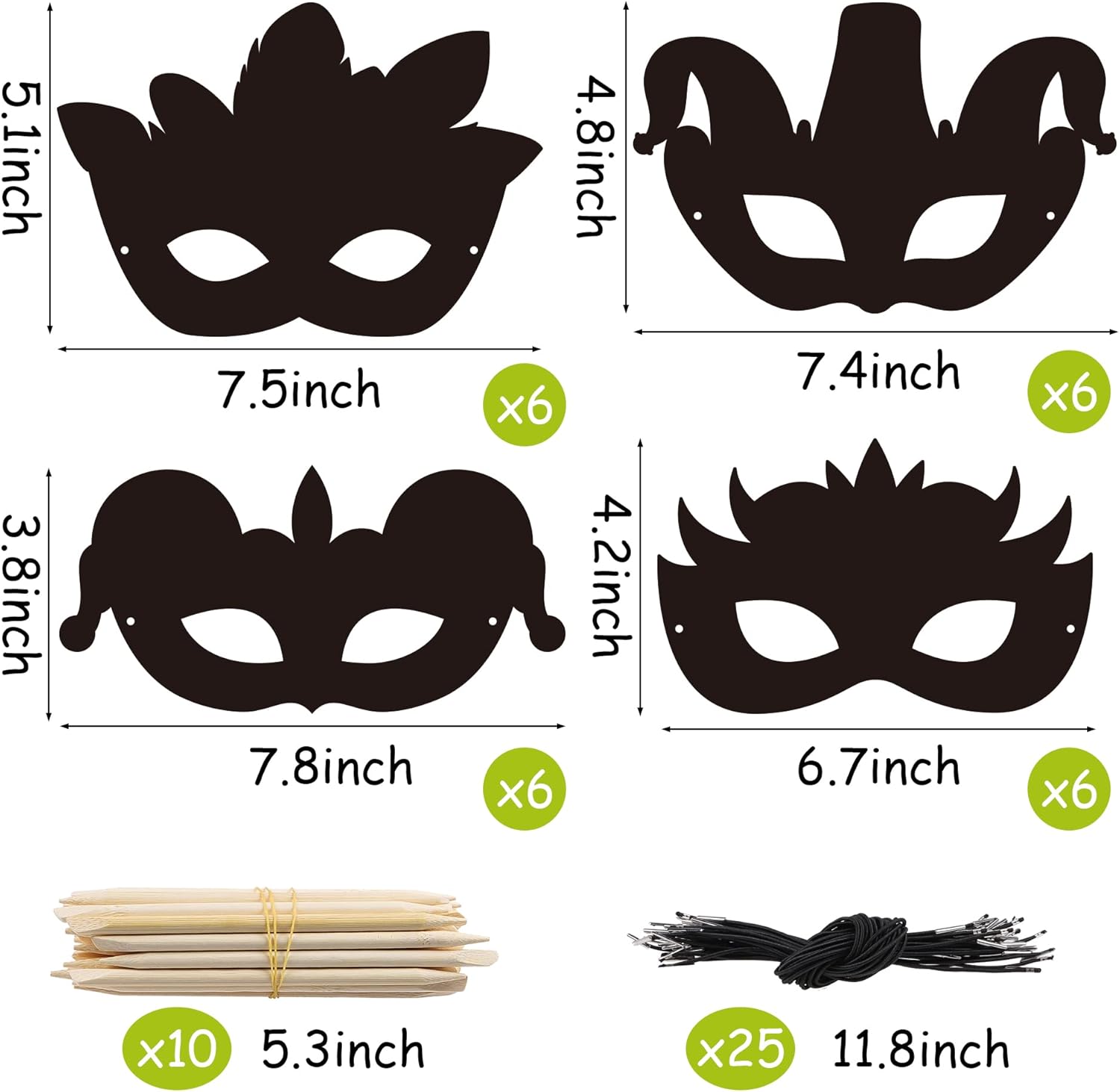 WATINC 24pcs Mardi Gras Scratch Masks for Kids, Carnival Prom Art Craft Kit, Masquerade Party DIY Magic Color Paper Mask, Costumes Dress Up Scratch Off Cards Supplies - Image 2