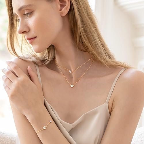 Miniatura 3 de CDE Pulsera de corazón de amor para mujer, plata de ley 925, piedra natal, pulsera de eslabones con circonita cúbica, aniversario, cumpleaños,