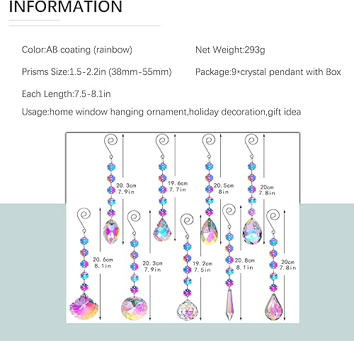 Miniatura 4 de 9pcs Rainbow Maker Crystal Window Hanging Suncatchers Ornamento AB-Coating Crystal Octogonal Beads Colgante y 12pcs 1.969 in Crystal Prisms