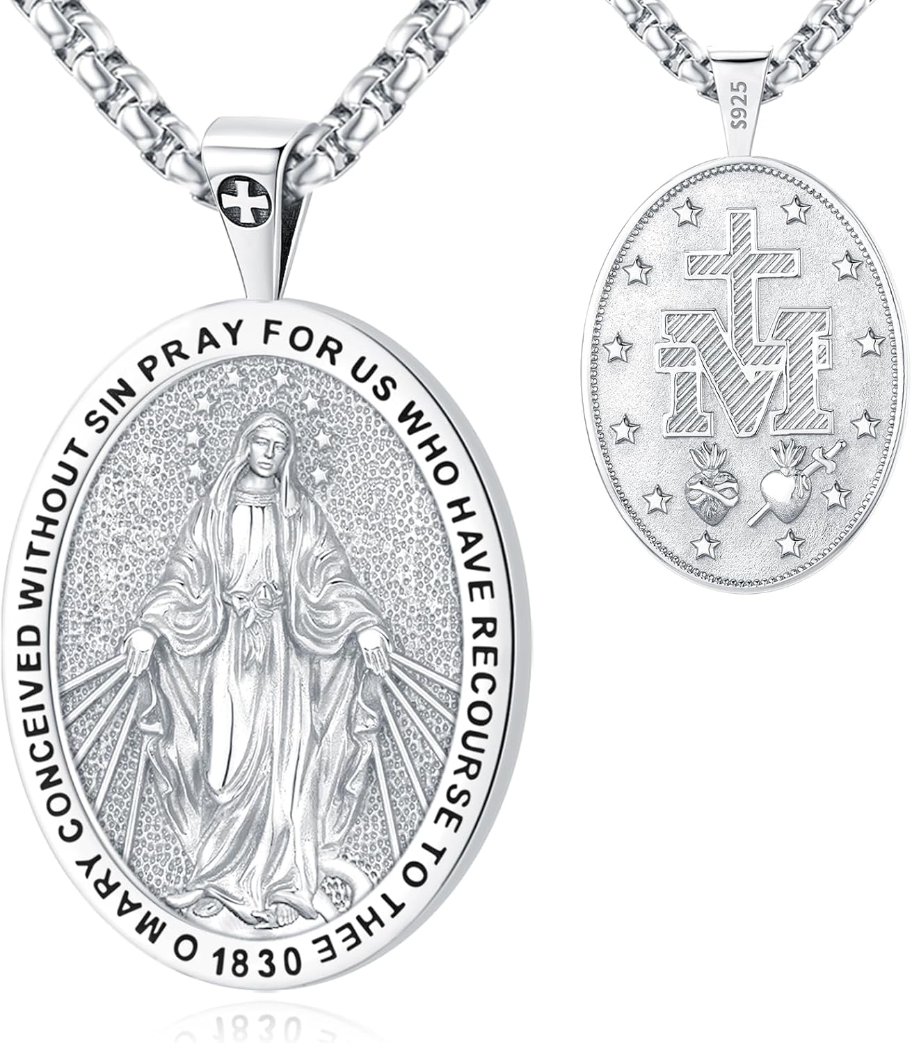 Eusense St Michael Necklace for Men Women Gold Sterling Silver 925 Saint Christopher Pendant Virgin Mary Miraculous Medalla de Praying Hand San Benito Benedict Jewelry