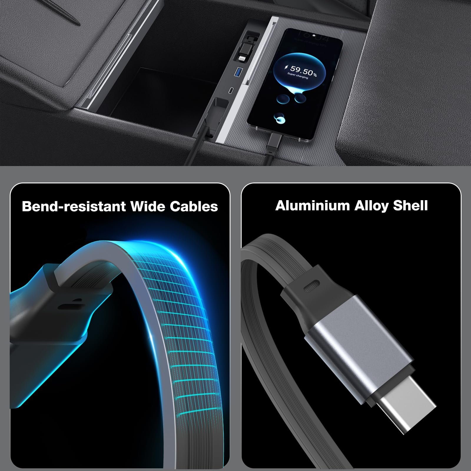 Consola Central retráctil USB Hub para Tesla Model 3 Highland/Model Y Juniper, Accesorios THELIFELICIOUS Model 3, Cargador de teléfono de Coche, estación de Carga rápida