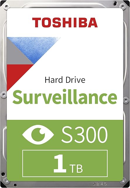 Toshiba 1TB S300 Surveillance HDD - 3.5" SATA Internal Hard Drive Supports up to 64 HD cameras at a 180TB/Year workload (HDWT720UZSVA)
