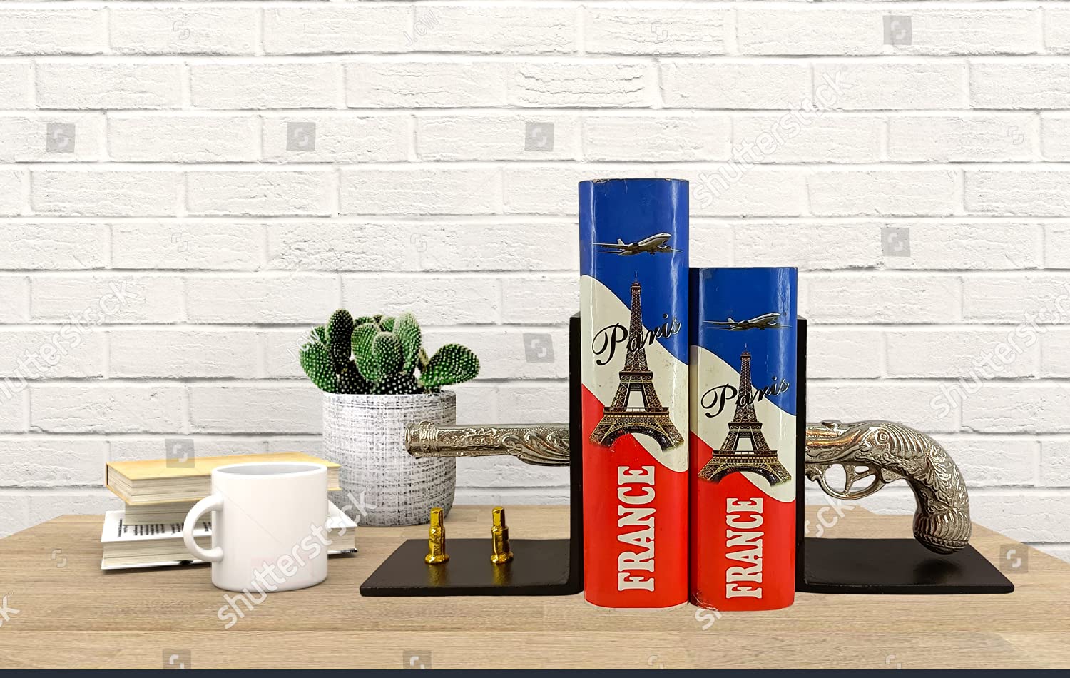 Extreme Karigari Gun Shape Book End | Show Piece Model | Book Shelve | Book Holder | Table Decor Silver Color/Nickle (Gun Shape) 1