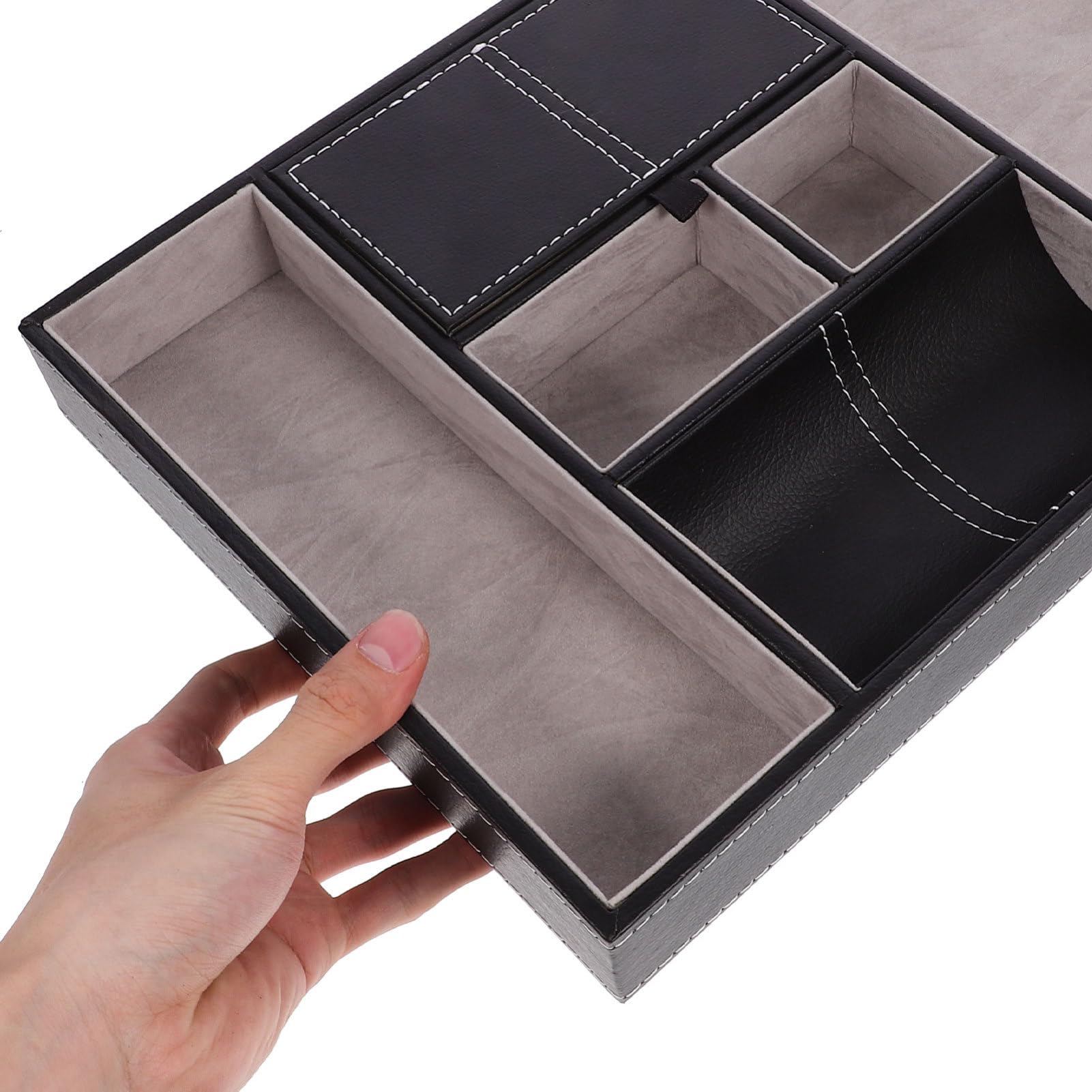 Caja de Almacenamiento de Cuero Pu Negra, Organizador Multifunción