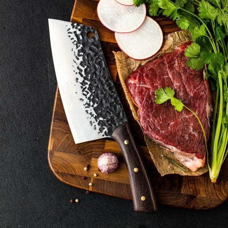 Meat cleaver,Cleaver Knife 7 Inch Cleaver Knife 5CR15 Forged Steel Kitchen Knife Chinese Meat Slicing Knife Chef Butcher Cooking Tools With Wood Handle