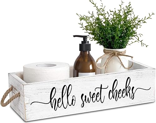 PZJIEAN Funny 2 Sides Hello Sweet Cheeks White Bathroom Decor